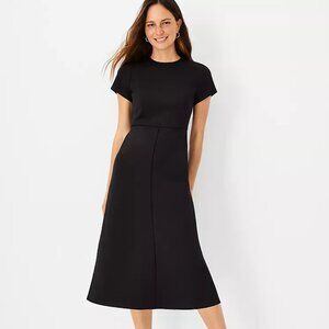 NWT Ann Taylor Midi Flare Dress in Double Knit, Black, 4P